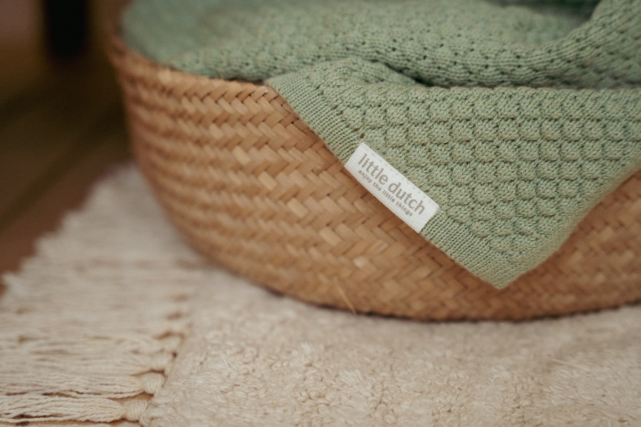 Little Dutch knitted cradle blanket Pure Sage