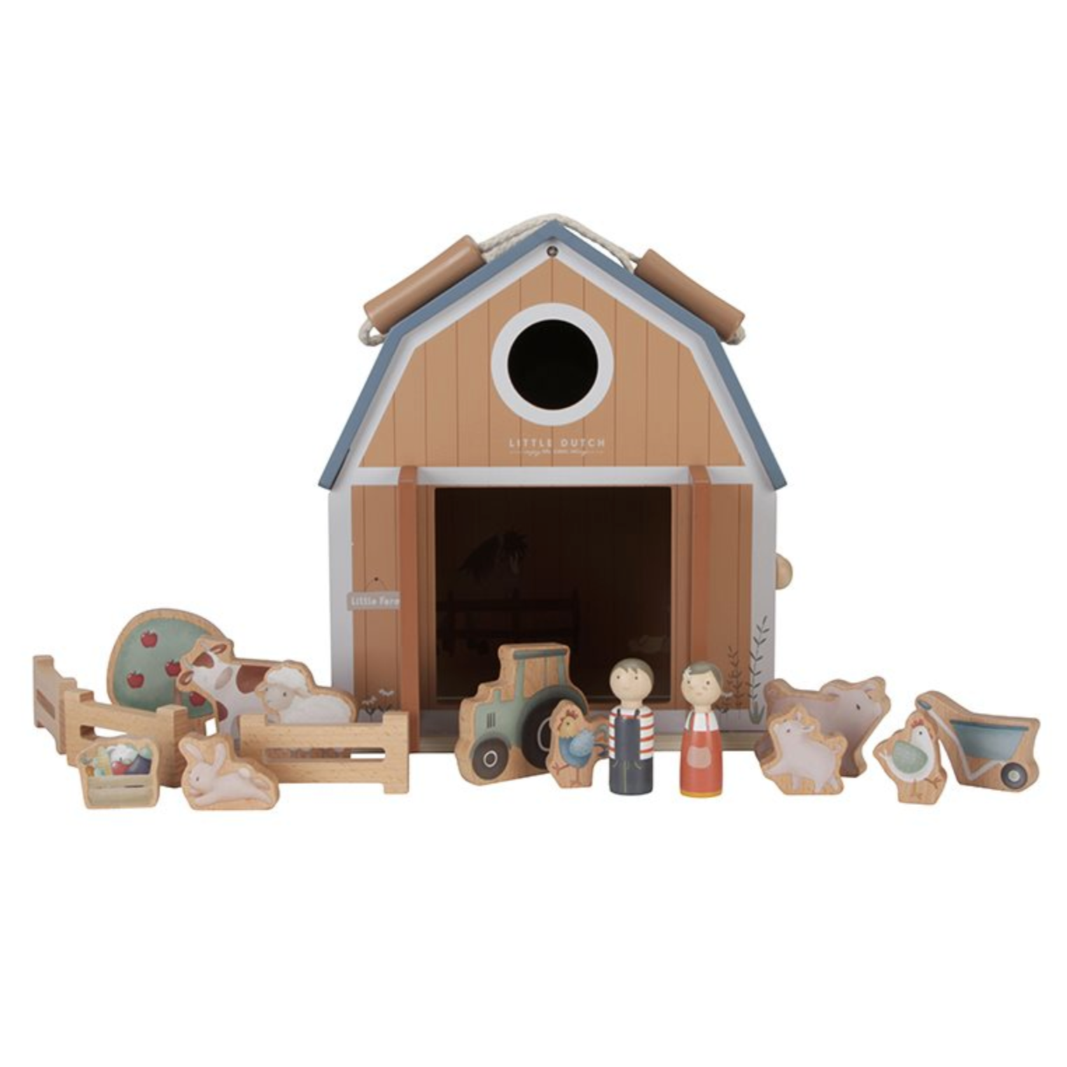 Maison de poupée portable en bois Little Dutch Little Farm avec accessoires