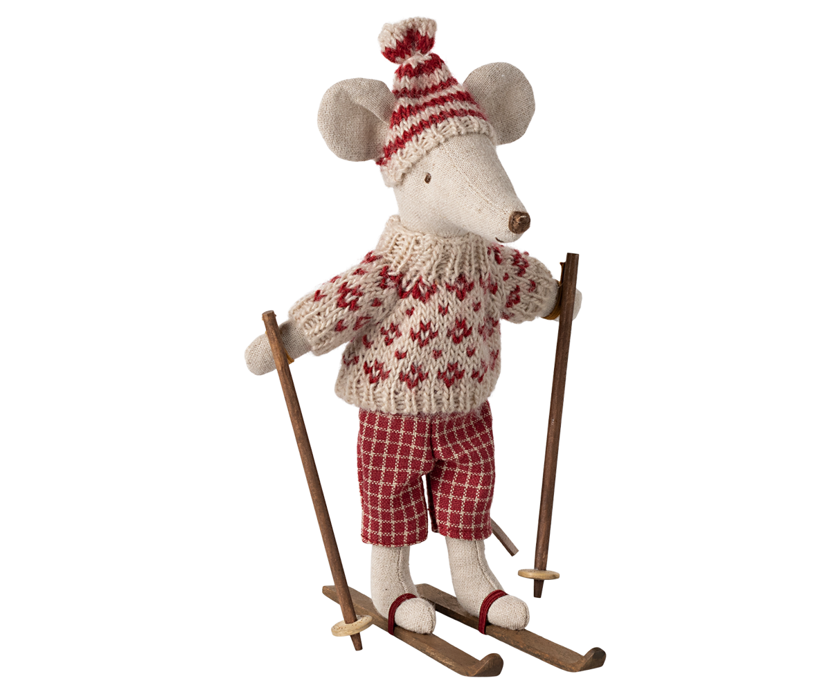 Maileg-Winter-mouse-with-ski-set-mum-mouse-red-17-4304-00