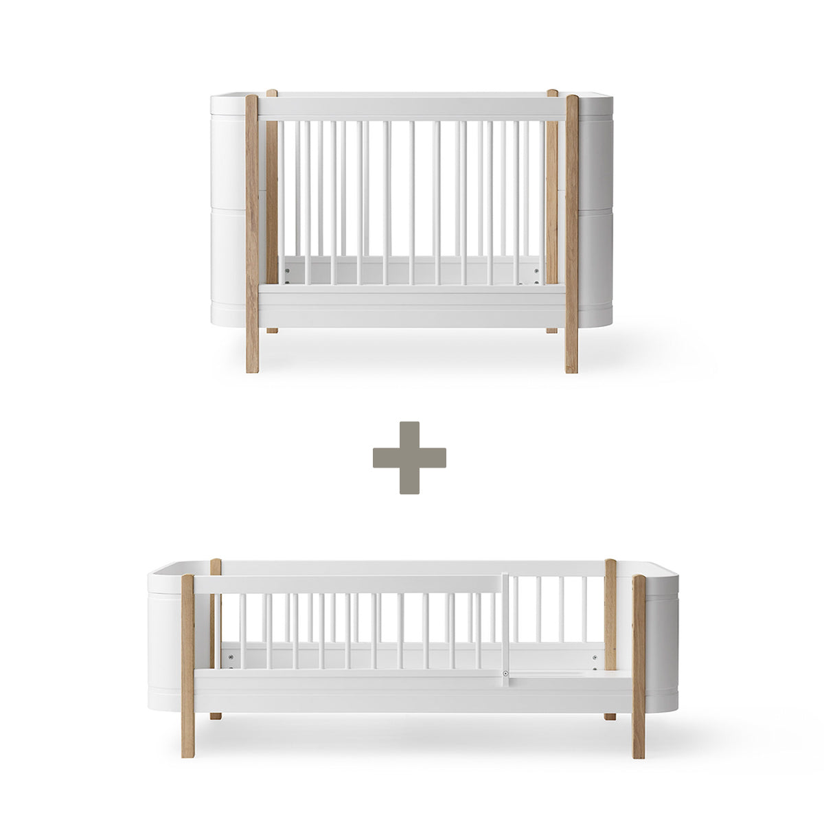 Oliver Furniture Mini+ ensemble pour frères et sœurs (lit bébé Mini+ et lit junior Mini+), chêne blanc et blanc
