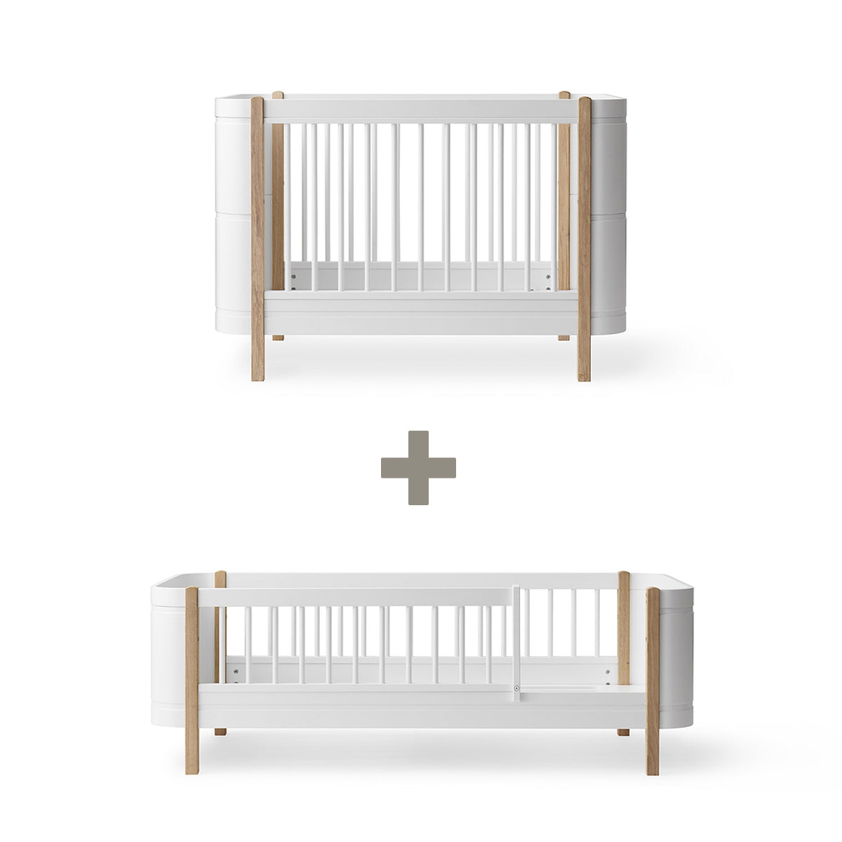 Oliver Furniture Mini+ sibling set (Mini+ baby bed and Mini+ junior bed), white-oak and white