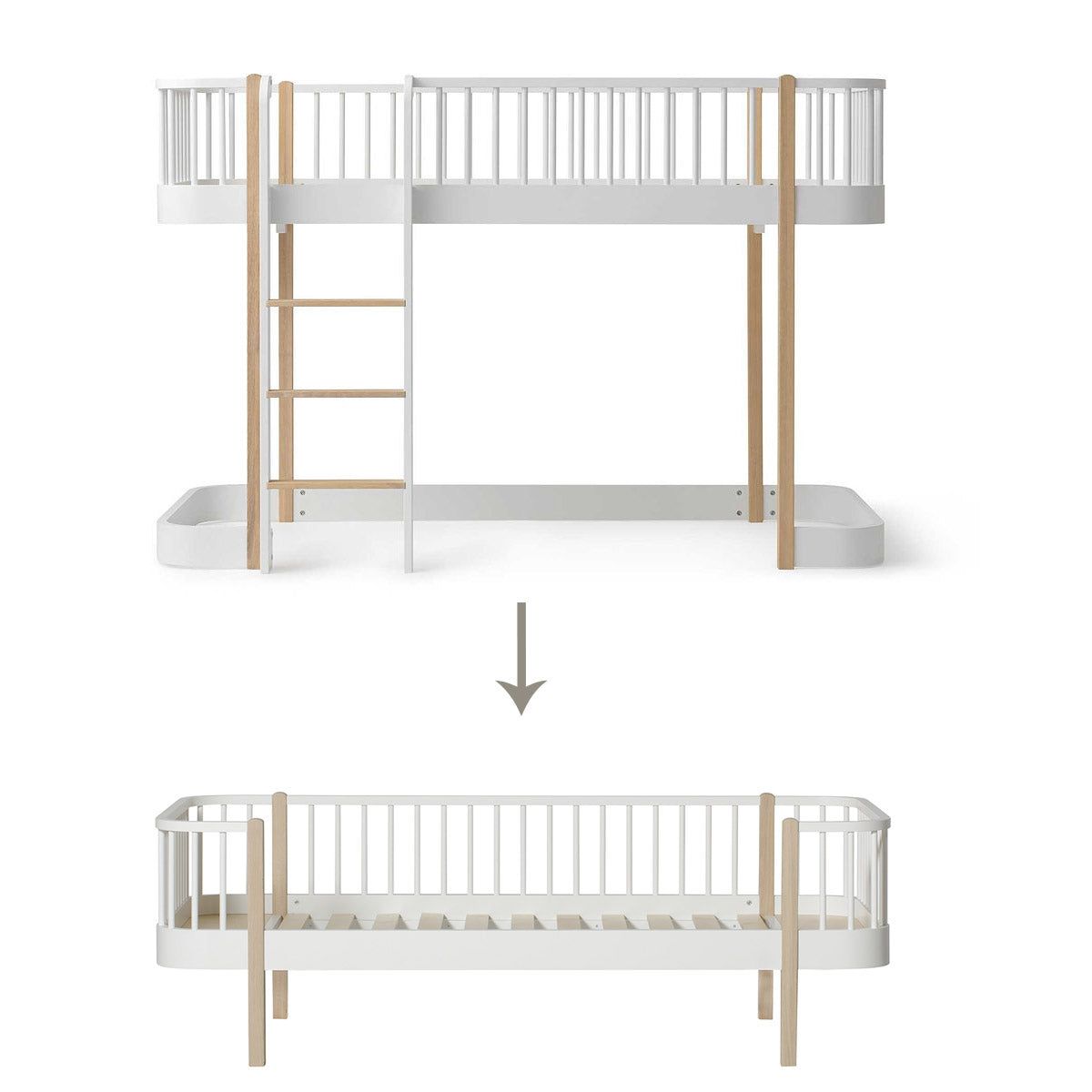 Oliver Furniture Wood Original - Ensemble de conversion de lit mezzanine mi-hauteur en canapé-lit en chêne blanc