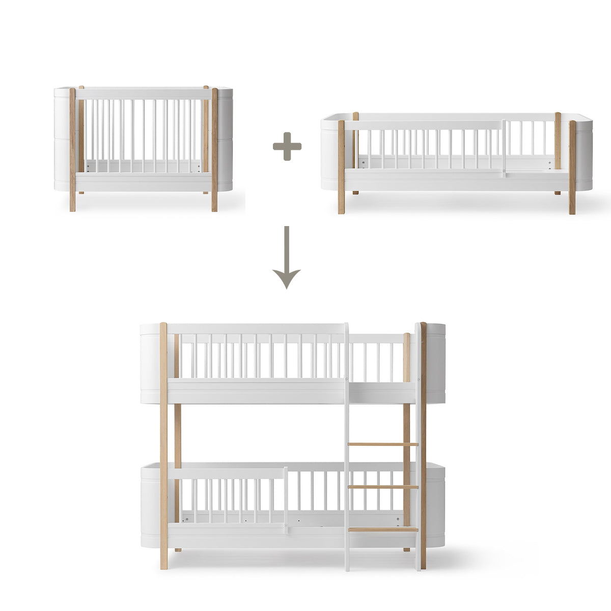 Oliver Furniture Wood Mini+ ensemble de conversion pour lit bébé comprenant un lit junior et un ensemble pour frères et sœurs pour créer un lit superposé mi-hauteur, chêne blanc