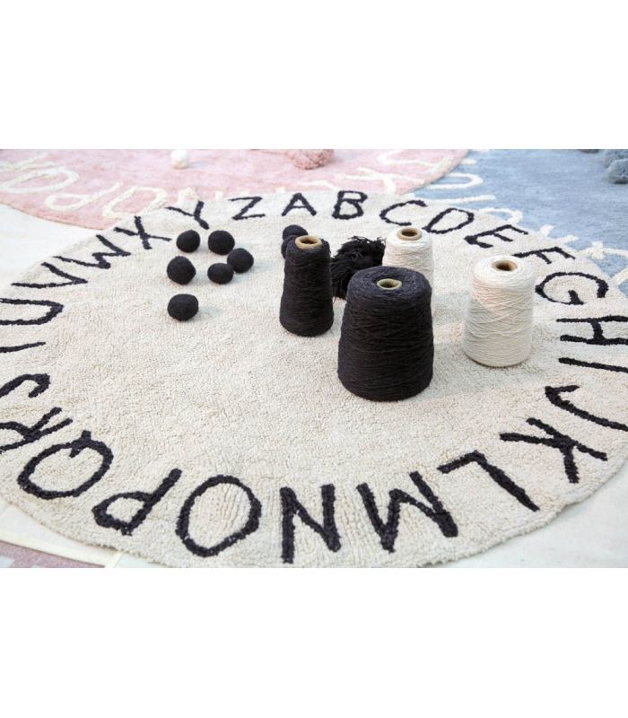 Lorena Canals tapis lavable Rond ABC Naturel - Noir, diamètre 150cm